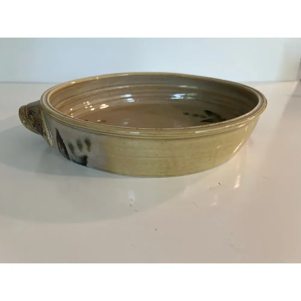 Beautiful Glazed Pottery Two Handle Serving Dish One of a Kind Vintage JL